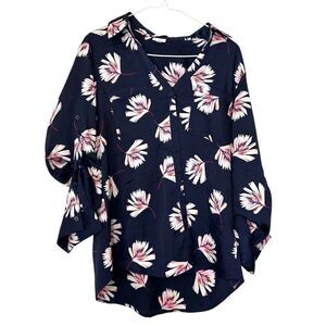 Express Floral Print Button Front Slim Fit Portofino Shirt Size Large